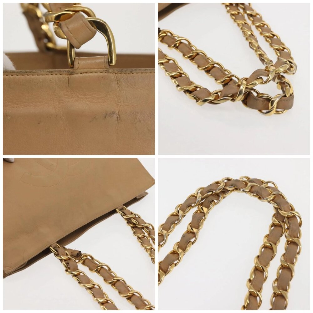 CHANEL COCO Mark Chain Tote Bag Lamb Skin Beige Gold CC Auth bs29597 - Picture 16 of 16